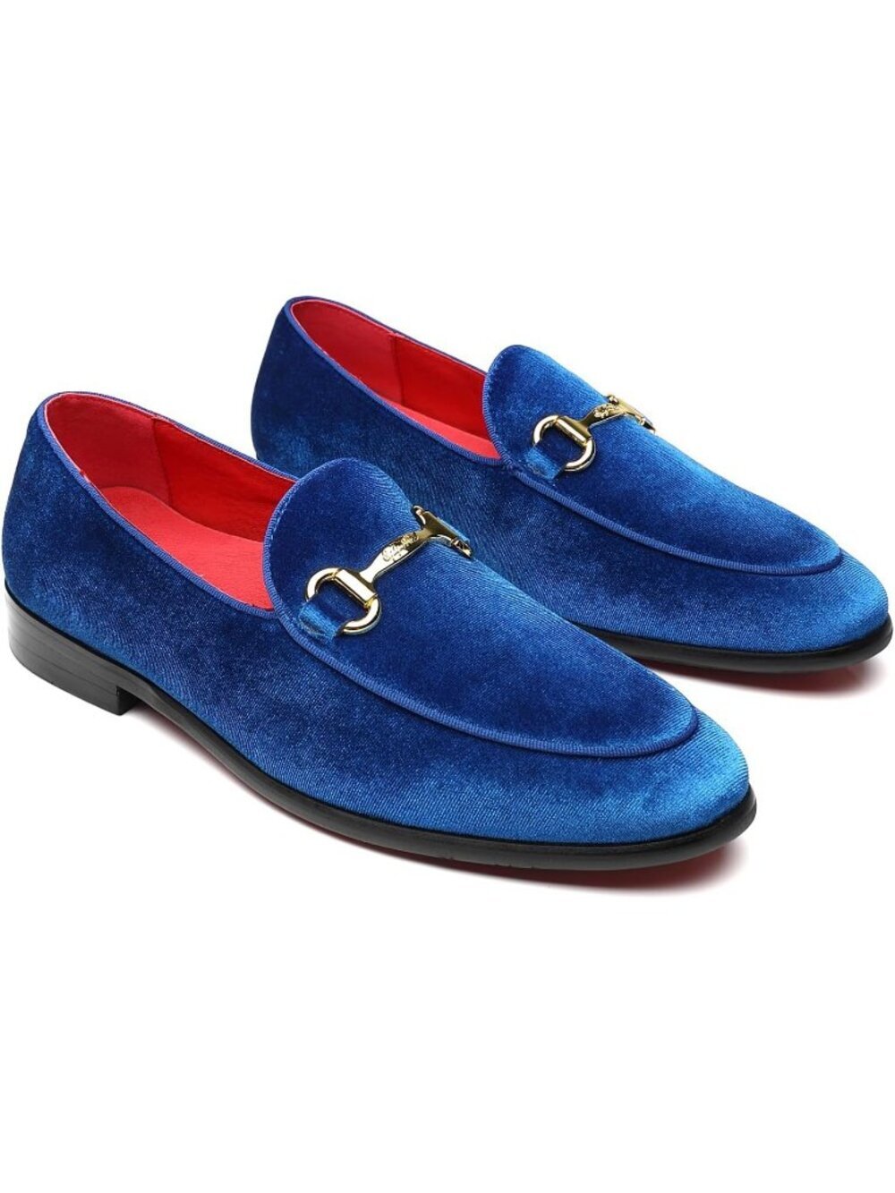 Erphpre Paul Men's Blue Velvet Loafers Metal Buckle Slip On Wedding Prom Shoes
